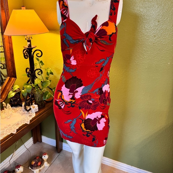 Free People Vibrant Red Floral Dress - Picture 1 of 11
